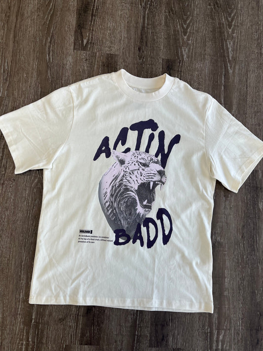 Actin Badd Apex Tiger Tee - Cream/ Purple Logo